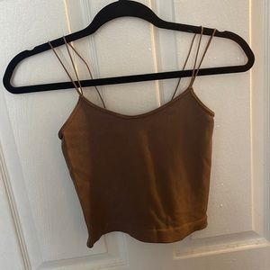 Light brown ribbed seamless cropped tank top